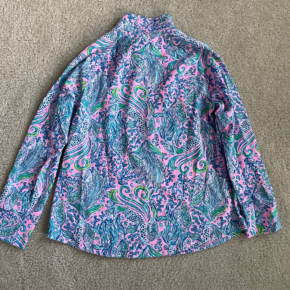 Lilly Pulitzer Pink, Teal & Green Pullover Quarter-Zip Hoodie - Picture 2 of 3